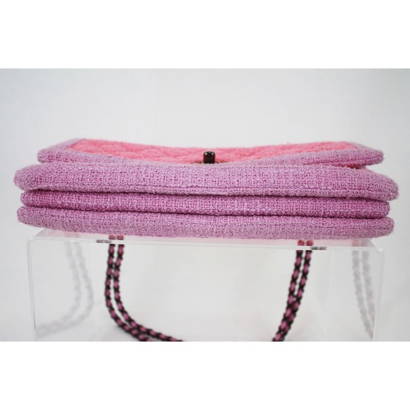 Chanel Chain Shoulder Tweed Trim Bag Pink Purple - Picture 3 of 10